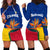 Colombia Heliconia Flower Hoodie Dress with Flag Colors and Blue Cultural Pattern Design - Wonder Print Shop