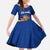 Colombia Heliconia Flower Kid Short Sleeve Dress with Flag Colors and Blue Cultural Pattern Design - Wonder Print Shop