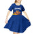 Colombia Heliconia Flower Kid Short Sleeve Dress with Flag Colors and Blue Cultural Pattern Design - Wonder Print Shop