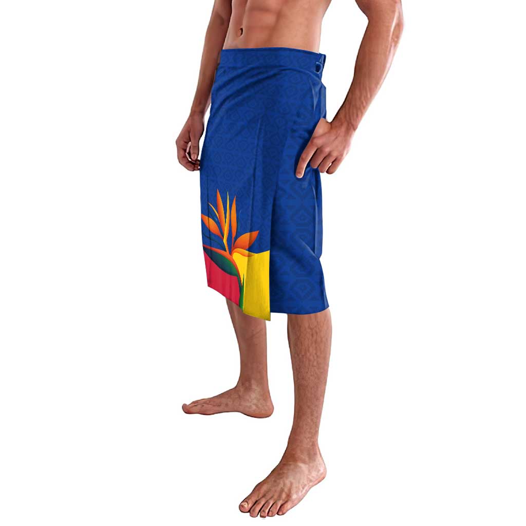 Colombia Heliconia Flower Lavalava with Flag Colors and Blue Cultural Pattern Design - Wonder Print Shop