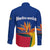 Colombia Heliconia Flower Long Sleeve Button Shirt with Flag Colors and Blue Cultural Pattern Design - Wonder Print Shop