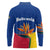 Colombia Heliconia Flower Long Sleeve Polo Shirt with Flag Colors and Blue Cultural Pattern Design - Wonder Print Shop