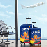 Colombia Heliconia Flower Luggage Cover with Flag Colors and Blue Cultural Pattern Design - Wonder Print Shop