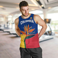 Colombia Heliconia Flower Men Tank Top with Flag Colors and Blue Cultural Pattern Design - Wonder Print Shop
