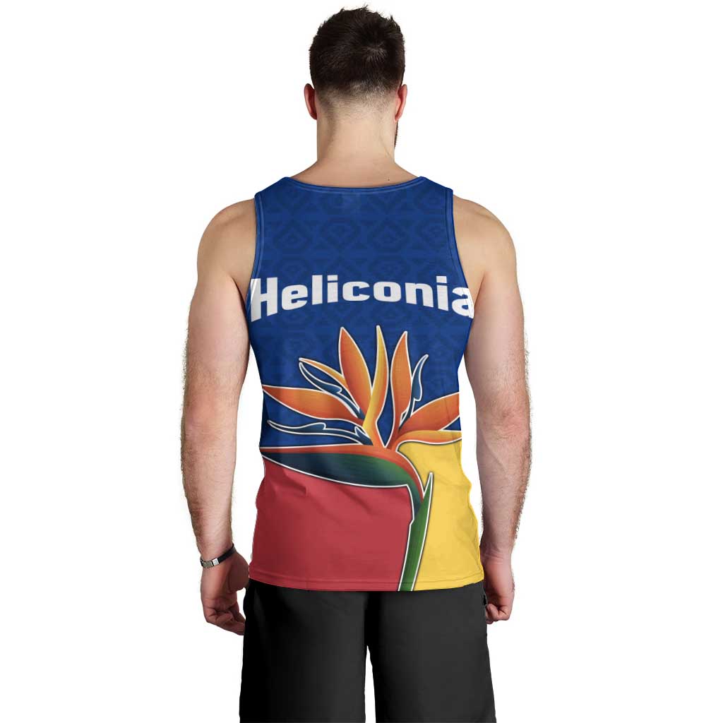 Colombia Heliconia Flower Men Tank Top with Flag Colors and Blue Cultural Pattern Design - Wonder Print Shop