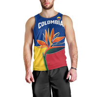 Colombia Heliconia Flower Men Tank Top with Flag Colors and Blue Cultural Pattern Design - Wonder Print Shop