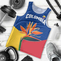 Colombia Heliconia Flower Men Tank Top with Flag Colors and Blue Cultural Pattern Design - Wonder Print Shop