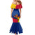 Colombia Heliconia Flower Mermaid Dress with Flag Colors and Blue Cultural Pattern Design - Wonder Print Shop