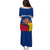 Colombia Heliconia Flower Puletasi with Flag Colors and Blue Cultural Pattern Design - Wonder Print Shop