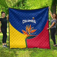 Colombia Heliconia Flower Quilt with Flag Colors and Blue Cultural Pattern Design - Wonder Print Shop