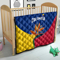 Colombia Heliconia Flower Quilt with Flag Colors and Blue Cultural Pattern Design - Wonder Print Shop