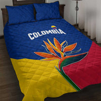 Colombia Heliconia Flower Quilt Bed Set with Flag Colors and Blue Cultural Pattern Design - Wonder Print Shop