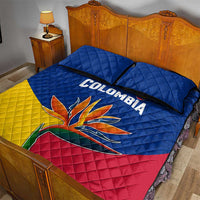 Colombia Heliconia Flower Quilt Bed Set with Flag Colors and Blue Cultural Pattern Design - Wonder Print Shop