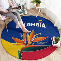 Colombia Heliconia Flower Round Carpet with Flag Colors and Blue Cultural Pattern Design - Wonder Print Shop