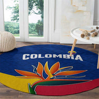 Colombia Heliconia Flower Round Carpet with Flag Colors and Blue Cultural Pattern Design - Wonder Print Shop