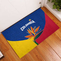 Colombia Heliconia Flower Rubber Doormat with Flag Colors and Blue Cultural Pattern Design - Wonder Print Shop