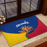Colombia Heliconia Flower Rubber Doormat with Flag Colors and Blue Cultural Pattern Design - Wonder Print Shop