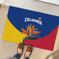 Colombia Heliconia Flower Rubber Doormat with Flag Colors and Blue Cultural Pattern Design - Wonder Print Shop
