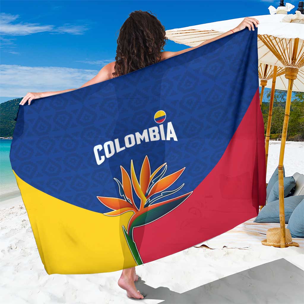 Colombia Heliconia Flower Sarong with Flag Colors and Blue Cultural Pattern Design - Wonder Print Shop