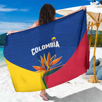 Colombia Heliconia Flower Sarong with Flag Colors and Blue Cultural Pattern Design - Wonder Print Shop