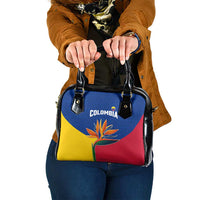 Colombia Heliconia Flower Shoulder Handbag with Flag Colors and Blue Cultural Pattern Design - Wonder Print Shop