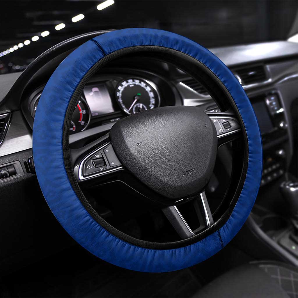 Colombia Heliconia Flower Steering Wheel Cover with Flag Colors and Blue Cultural Pattern Design - Wonder Print Shop