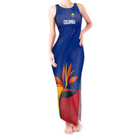 Colombia Heliconia Flower Tank Maxi Dress with Flag Colors and Blue Cultural Pattern Design - Wonder Print Shop