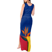 Colombia Heliconia Flower Tank Maxi Dress with Flag Colors and Blue Cultural Pattern Design - Wonder Print Shop