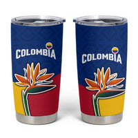 Colombia Heliconia Flower Tumbler Cup with Flag Colors and Blue Cultural Pattern Design - Wonder Print Shop