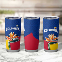 Colombia Heliconia Flower Tumbler Cup with Flag Colors and Blue Cultural Pattern Design - Wonder Print Shop