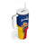 Colombia Heliconia Flower Tumbler With Handle with Flag Colors and Blue Cultural Pattern Design - Wonder Print Shop