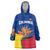 Colombia Heliconia Flower Wearable Blanket Hoodie with Flag Colors and Blue Cultural Pattern Design - Wonder Print Shop