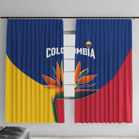 Colombia Heliconia Flower Window Curtain with Flag Colors and Blue Cultural Pattern Design - Wonder Print Shop