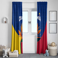 Colombia Heliconia Flower Window Curtain with Flag Colors and Blue Cultural Pattern Design - Wonder Print Shop