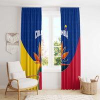 Colombia Heliconia Flower Window Curtain with Flag Colors and Blue Cultural Pattern Design - Wonder Print Shop