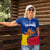 Colombia Heliconia Flower Women Polo Shirt with Flag Colors and Blue Cultural Pattern Design - Wonder Print Shop