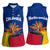 Colombia Heliconia Flower Women Sleeveless Polo Shirt with Flag Colors and Blue Cultural Pattern Design - Wonder Print Shop