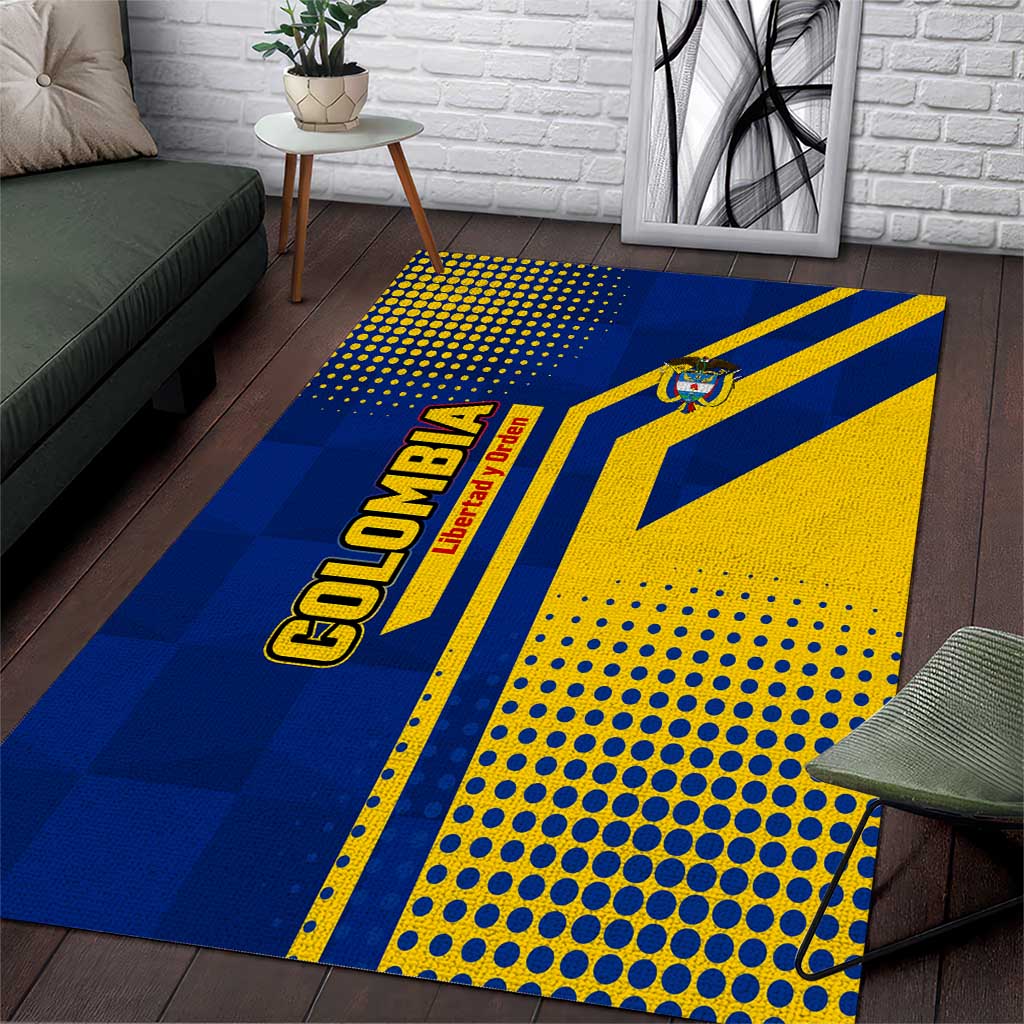 Colombia Flag Colors Area Rug with National Crest and Libertad y Orden Motto Design - Wonder Print Shop