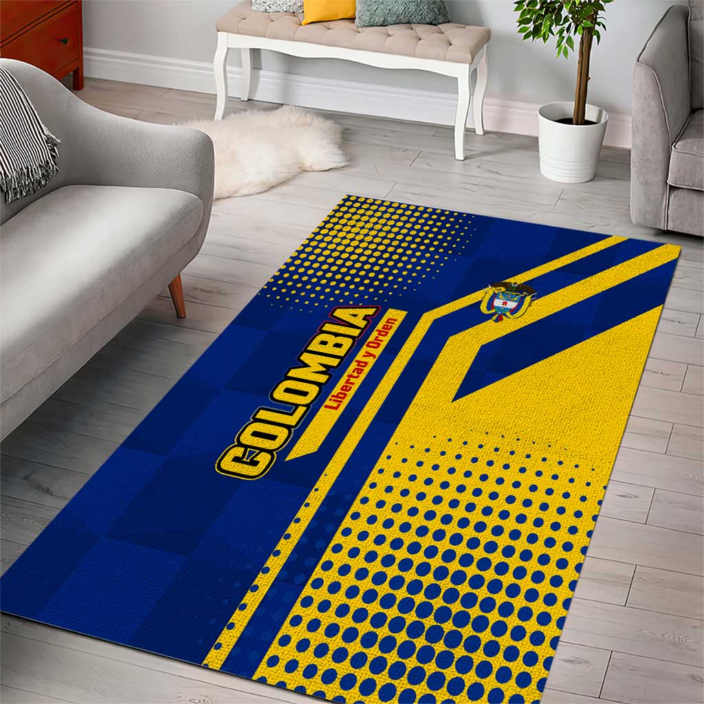 Colombia Flag Colors Area Rug with National Crest and Libertad y Orden Motto Design - Wonder Print Shop