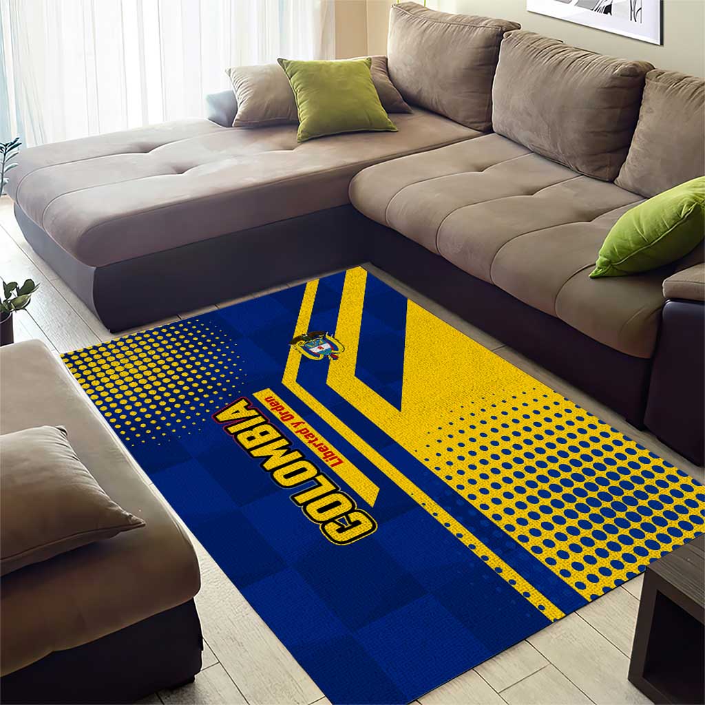 Colombia Flag Colors Area Rug with National Crest and Libertad y Orden Motto Design - Wonder Print Shop