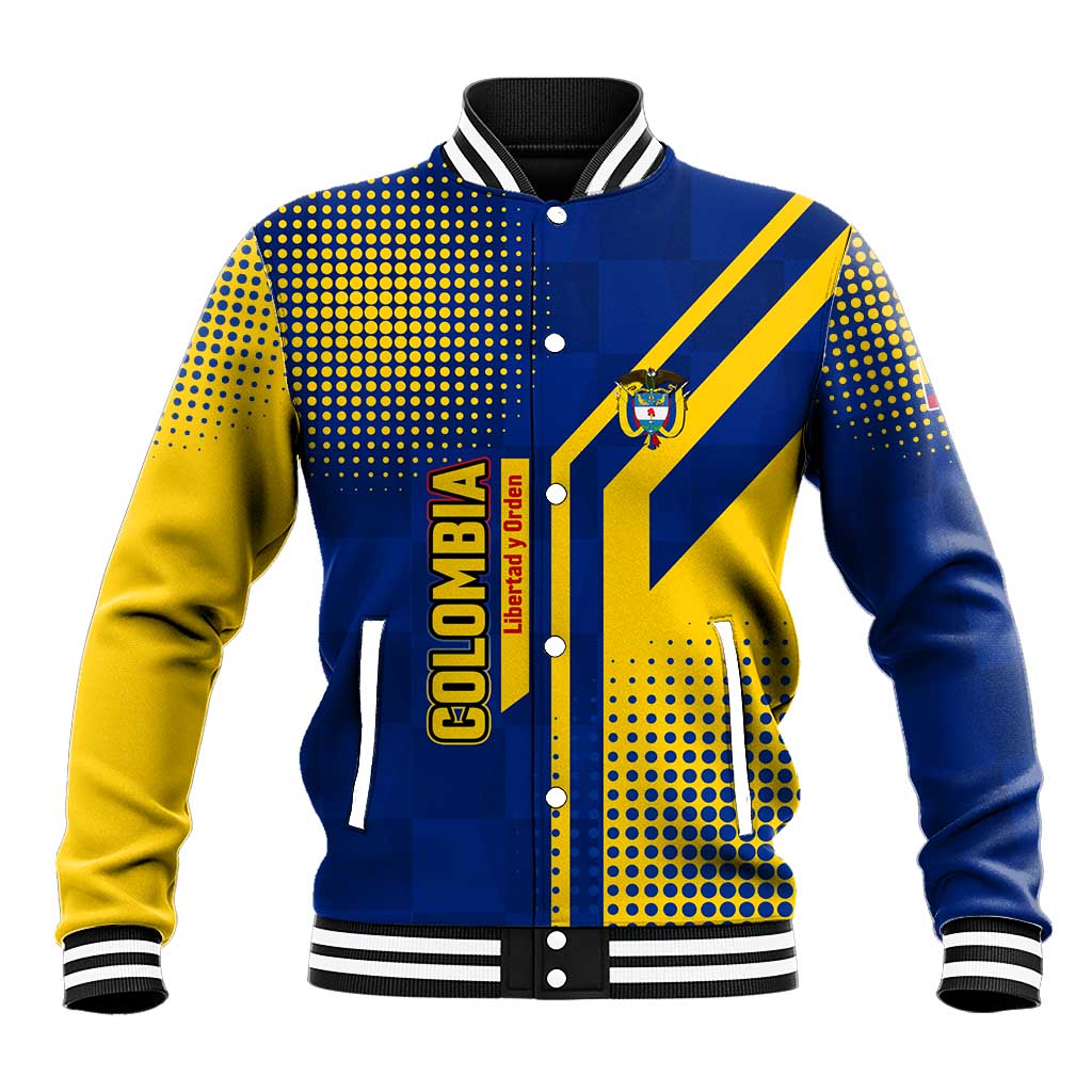 Colombia Flag Colors Baseball Jacket with National Crest and Libertad y Orden Motto Design - Wonder Print Shop