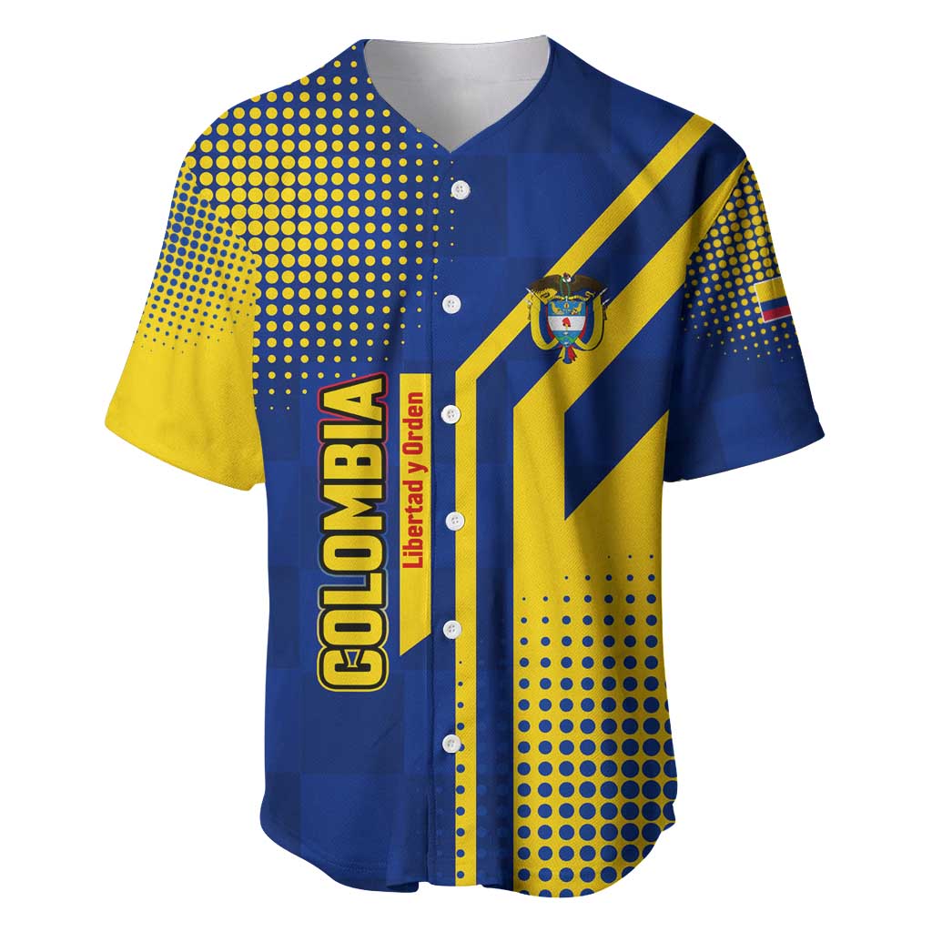 Colombia Flag Colors Baseball Jersey with National Crest and Libertad y Orden Motto Design - Wonder Print Shop