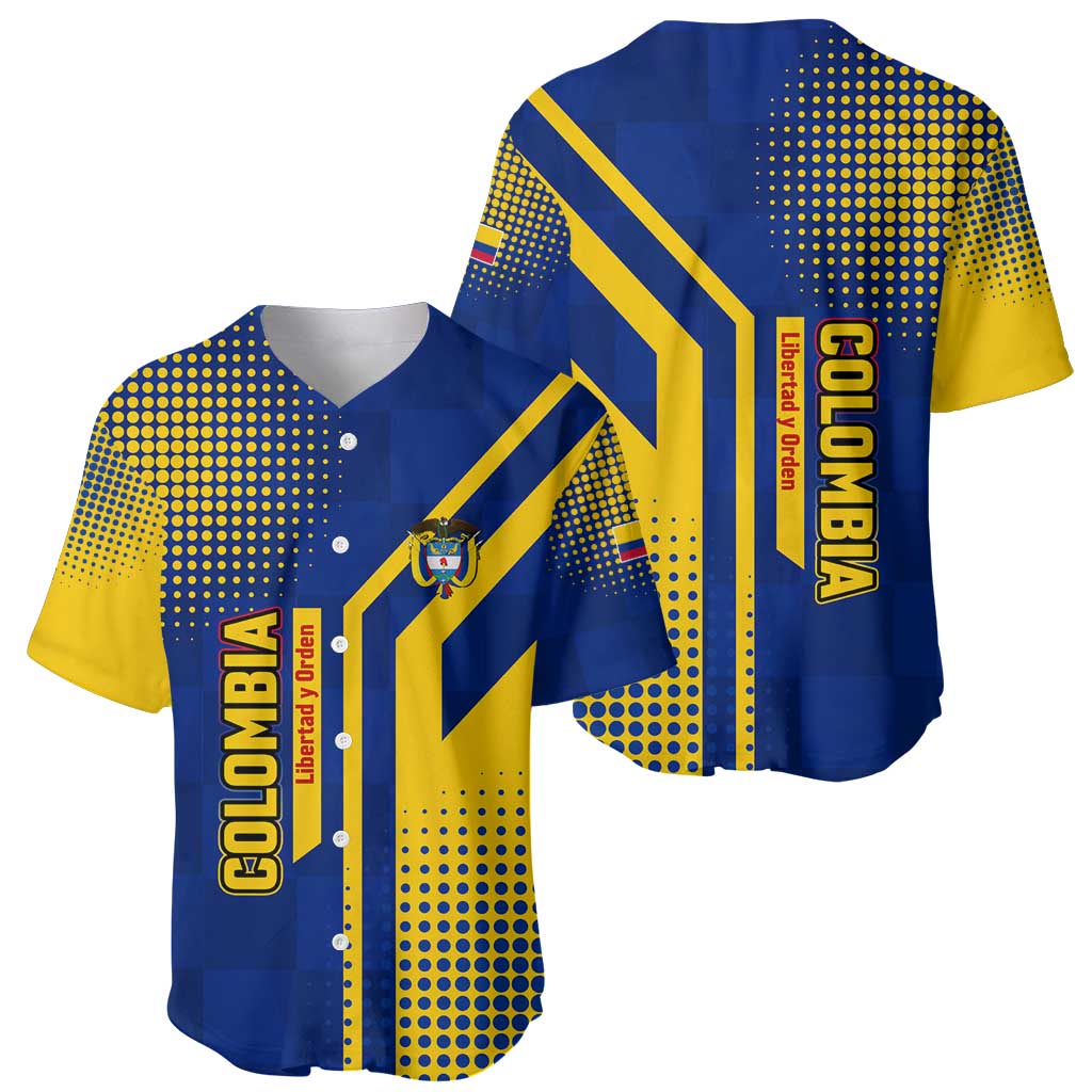Colombia Flag Colors Baseball Jersey with National Crest and Libertad y Orden Motto Design - Wonder Print Shop