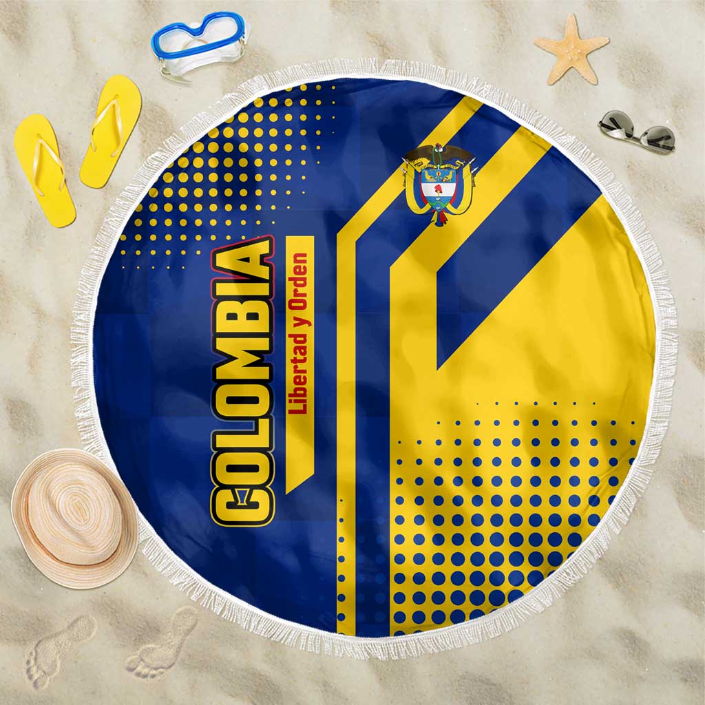 Colombia Flag Colors Beach Blanket with National Crest and Libertad y Orden Motto Design - Wonder Print Shop