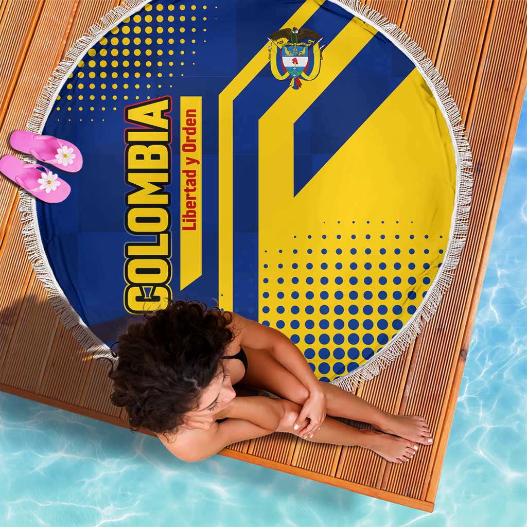 Colombia Flag Colors Beach Blanket with National Crest and Libertad y Orden Motto Design - Wonder Print Shop