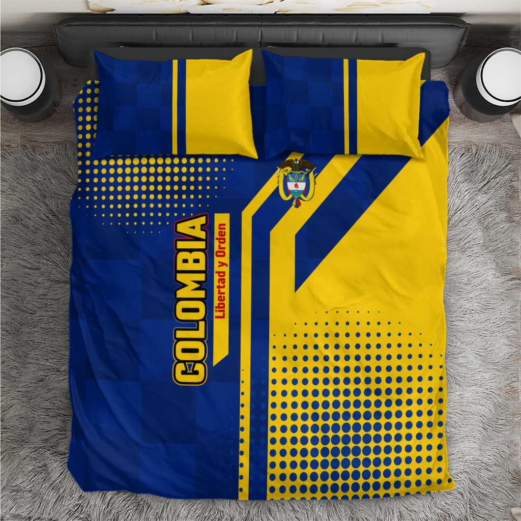 Colombia Flag Colors Bedding Set with National Crest and Libertad y Orden Motto Design - Wonder Print Shop
