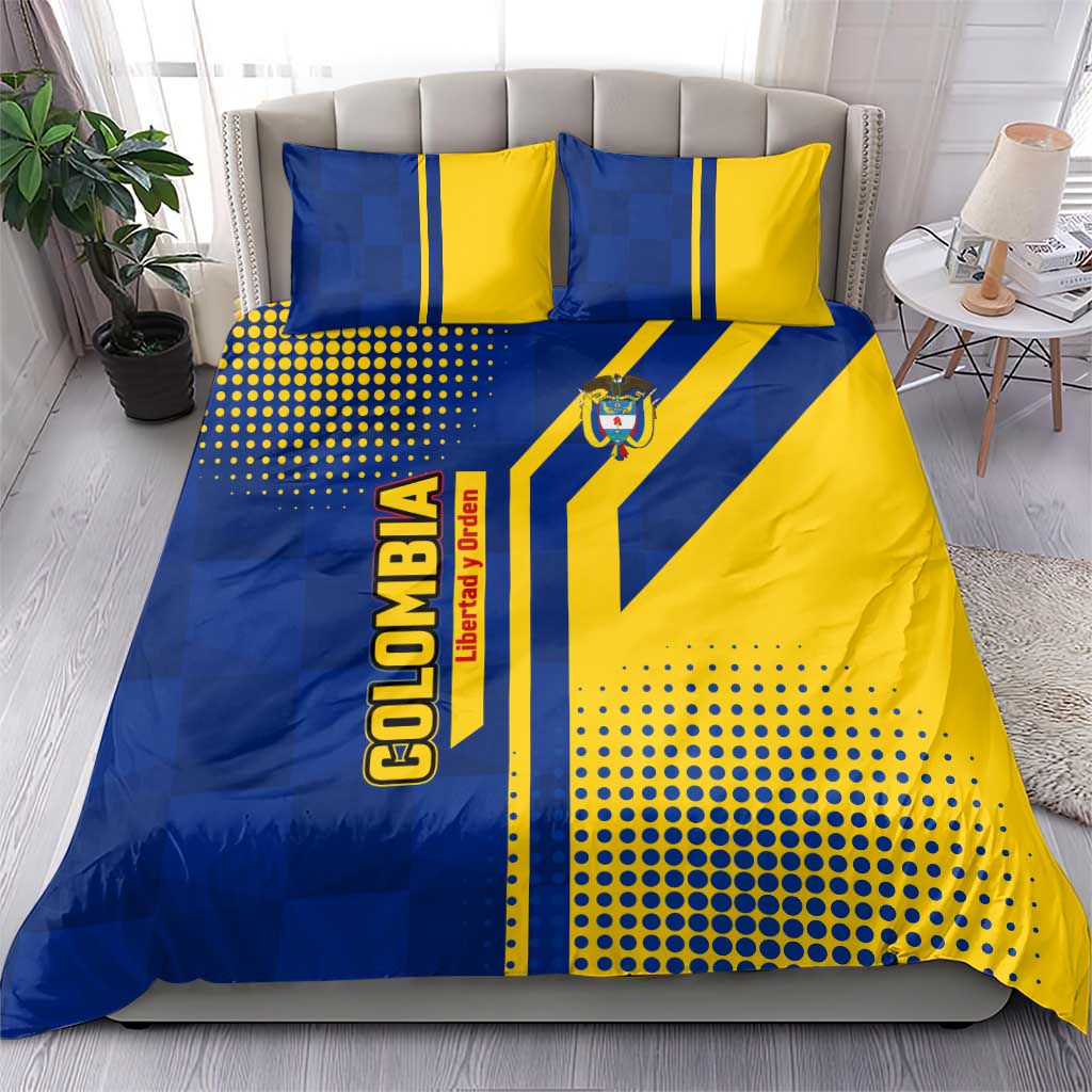 Colombia Flag Colors Bedding Set with National Crest and Libertad y Orden Motto Design - Wonder Print Shop