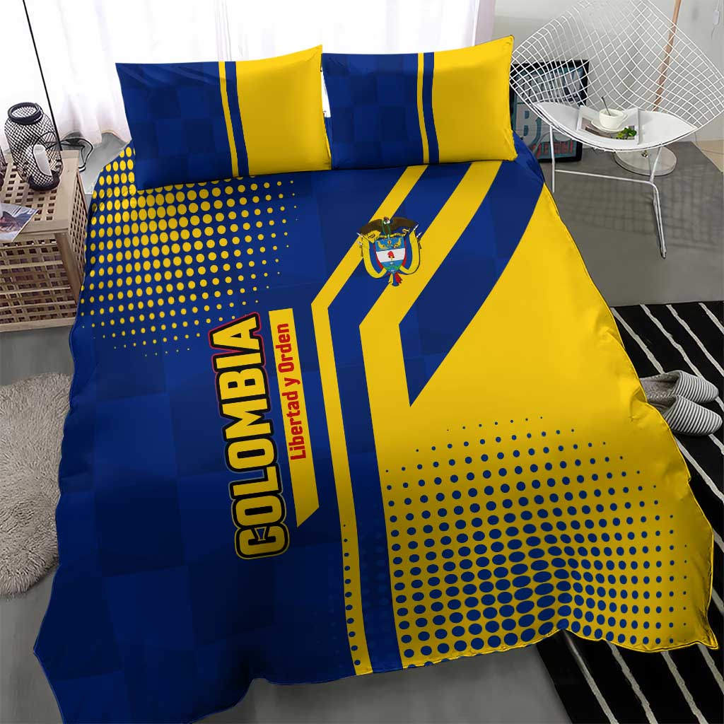 Colombia Flag Colors Bedding Set with National Crest and Libertad y Orden Motto Design - Wonder Print Shop