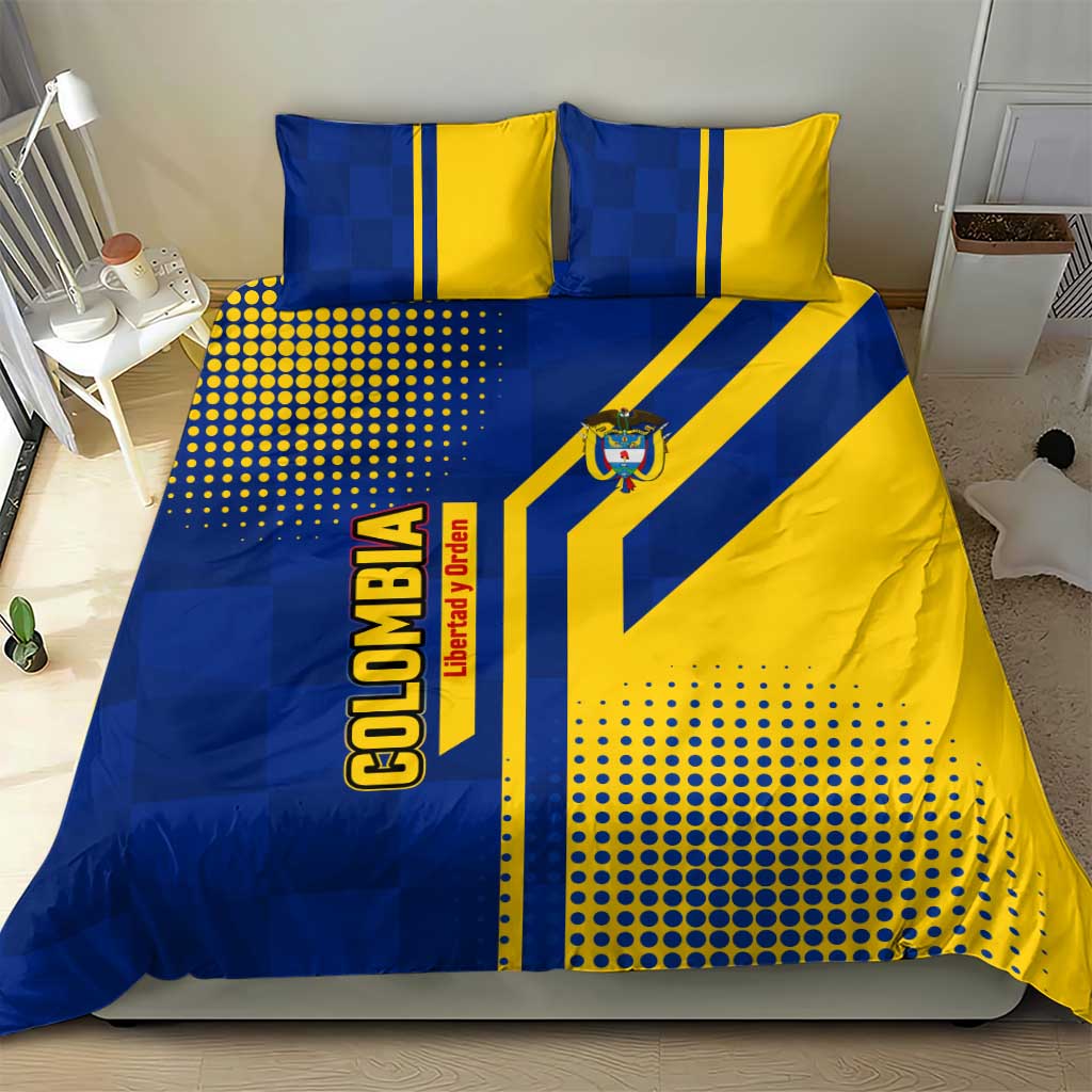 Colombia Flag Colors Bedding Set with National Crest and Libertad y Orden Motto Design - Wonder Print Shop