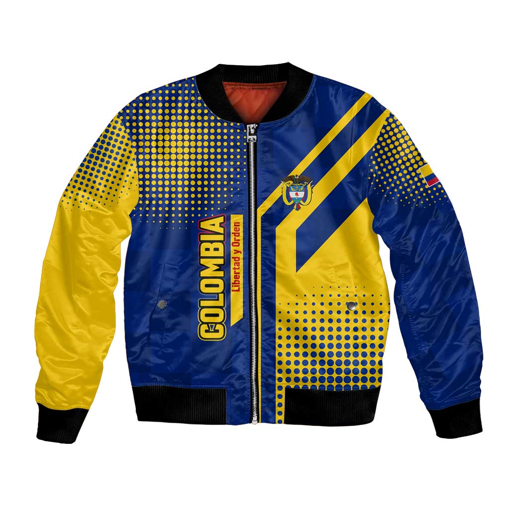 Colombia Flag Colors Bomber Jacket with National Crest and Libertad y Orden Motto Design - Wonder Print Shop